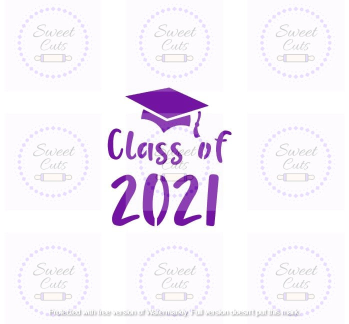 Class of 2021 Words with Grad Cap Graduation Stencil